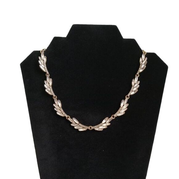 J. Crew Gold Toned Rhinestone Encrusted Metal Cable Link Choker Style Necklace - Picture 1 of 10